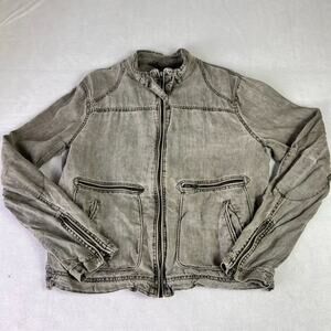 ROGUE Gray Linen Moto Jacket Men's Size Large Elbow Patches Full Zip